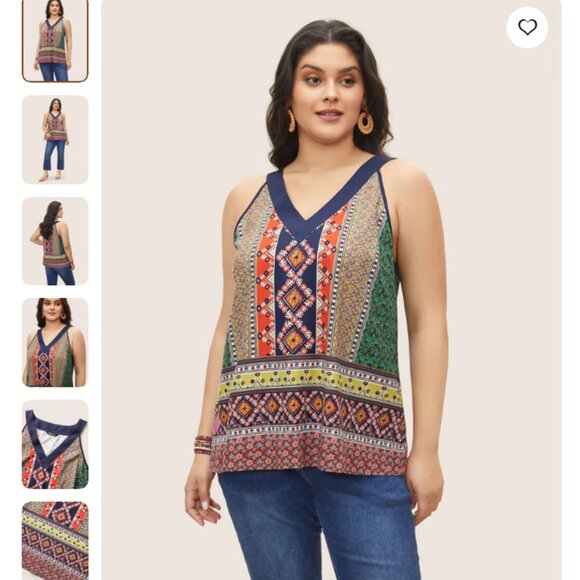 Geometric Boho Print V Neck Tank Top - Picture 1 of 2